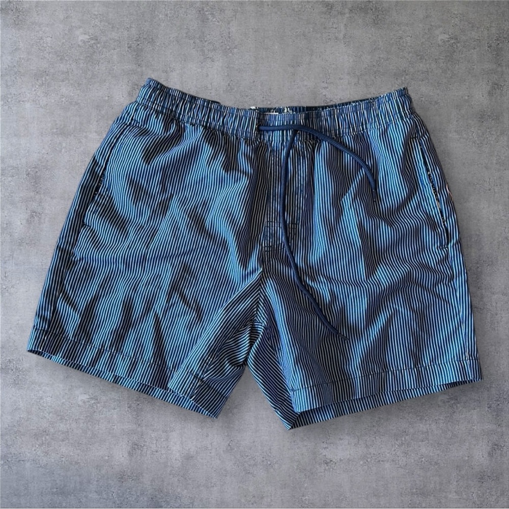 Vintage Blue Swim Trunks Quick-Dry Elastic Waist